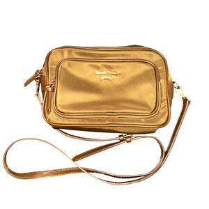 Samantha Thavasa Crossbody Bag Purse Green Nylon Brown Leather Zip Closure